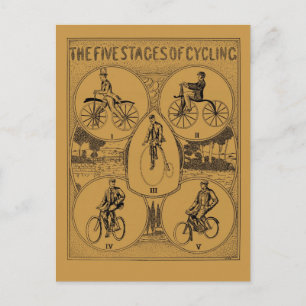 Vintage Die fünf Etappen des Radfahrens Postkarte