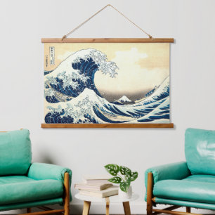 Vintage Die große Welle vor Kanagawa Wandteppich Mit Holzrahmen