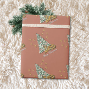 Vintage-Dimensionale Illusion Rosa Tiger-Weihnacht Geschenkpapier