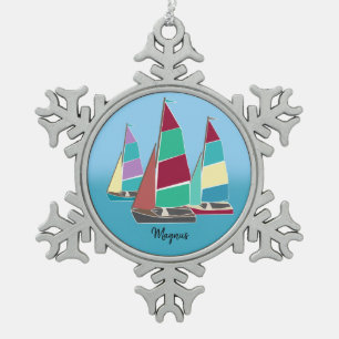 Vintage-Dinghies Schneeflocken Zinn-Ornament