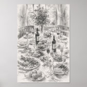 Vintage Dining Table Pencil Sketch, Classic Still  Poster (Vorne)