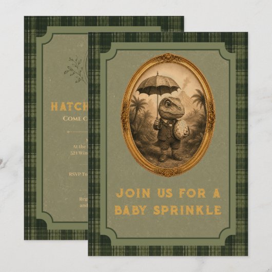 Vintage-Dinosaur-Baby-Sprinkle Einladung (Vorne/Hinten)