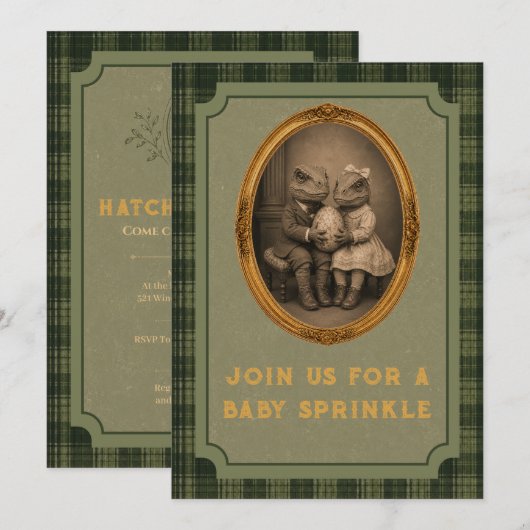 Vintage-Dinosaur-Baby-Sprinkle Einladung (Vorne/Hinten)