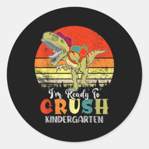 Vintage-Dinosaur bereit, den Kindergarten in den R Runder Aufkleber