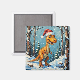 Vintage-Dinosaur mit Weihnachtsmannhut Weihnachtss Magnet