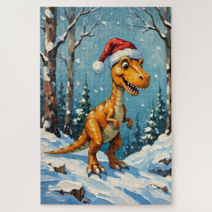 Vintage-Dinosaur mit Weihnachtsmannmütze Weihnacht Puzzle