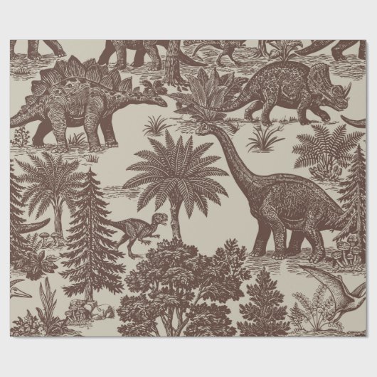 Vintage-Dinosaur-Toile-Muster Geschenkpapier (Flach)