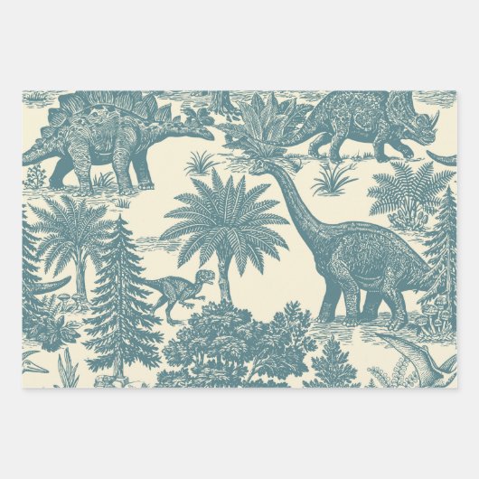 Vintage-Dinosaur-Toile-Muster Geschenkpapier Set (Vorderseite)