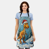 Vintage Dinosaur with Santa Hat Christmas Scene Schürze (Getragen)