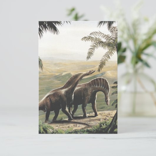 Vintage Dinosaurier, Amargasaurus mit Palmen (Stehend Vorderseite)