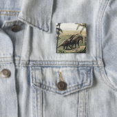 Vintage Dinosaurier, Amargasaurus mit Palmen Button (Beispiel)