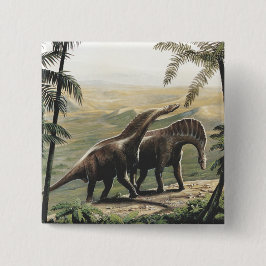 Vintage Dinosaurier, Amargasaurus mit Palmen Button