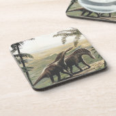 Vintage Dinosaurier, Amargasaurus mit Palmen Getränkeuntersetzer (Linke Seite)