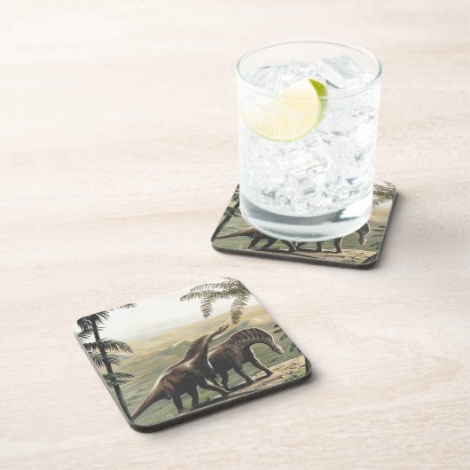 Vintage Dinosaurier, Amargasaurus mit Palmen Getränkeuntersetzer (Rechte Seite)