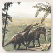 Vintage Dinosaurier, Amargasaurus mit Palmen Getränkeuntersetzer (Vorderseite)
