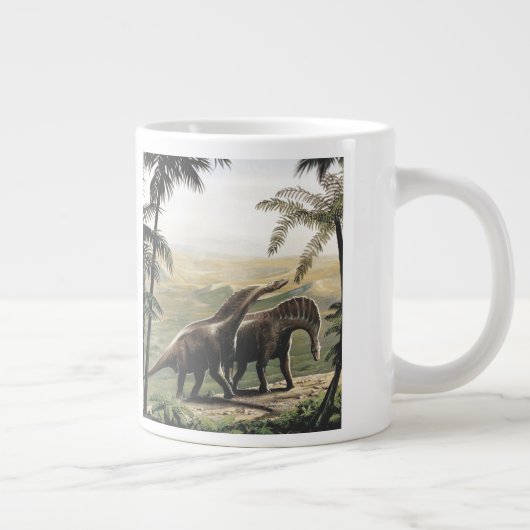 Vintage Dinosaurier, Amargasaurus mit Palmen Jumbo-Tasse (Rechts)