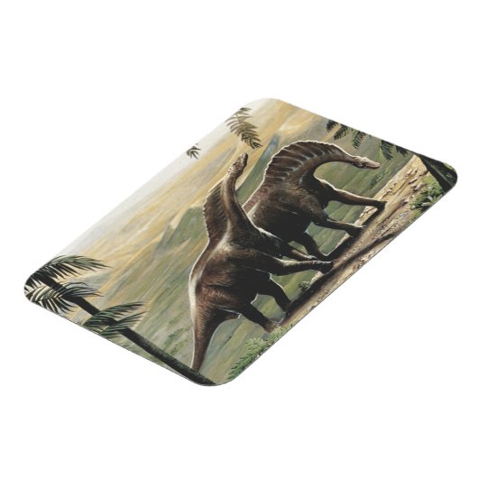 Vintage Dinosaurier, Amargasaurus mit Palmen Magnet (Linke Seite)