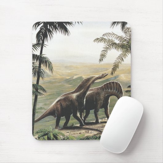 Vintage Dinosaurier, Amargasaurus mit Palmen Mousepad (Mit Mouse)