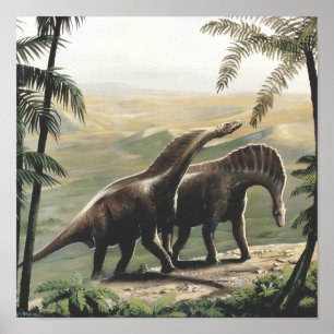 Vintage Dinosaurier, Amargasaurus mit Palmen Poster