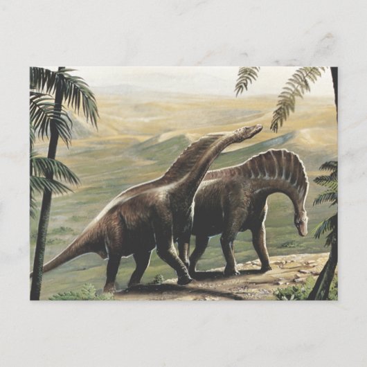 Vintage Dinosaurier, Amargasaurus mit Palmen Postkarte (Vorderseite)