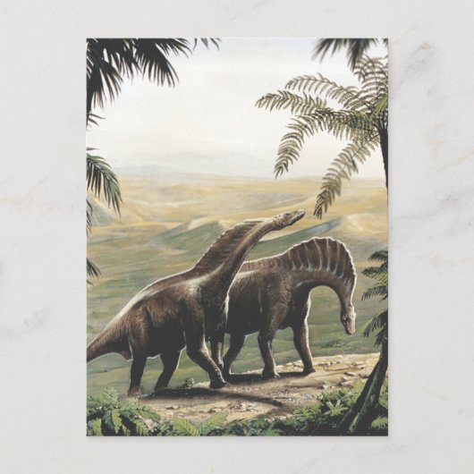 Vintage Dinosaurier, Amargasaurus mit Palmen Postkarte (Vorderseite)