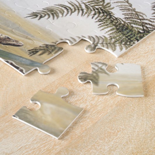 Vintage Dinosaurier, Amargasaurus mit Palmen Puzzle (Seite)