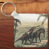 Vintage Dinosaurier, Amargasaurus mit Palmen Schlüsselanhänger (Vorderseite)