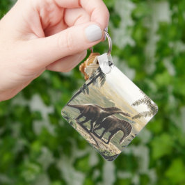 Vintage Dinosaurier, Amargasaurus mit Palmen Schlüsselanhänger