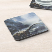 Vintage Dinosaurier, Barapasaurus mit Sturmwolken Getränkeuntersetzer (Linke Seite)