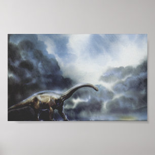 Vintage Dinosaurier, Barapasaurus mit Sturmwolken Poster