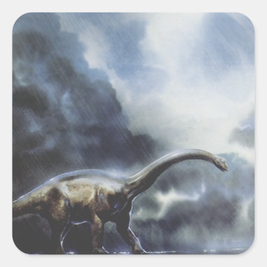 Vintage Dinosaurier, Barapasaurus mit Sturmwolken Quadratischer Aufkleber (Vorderseite)