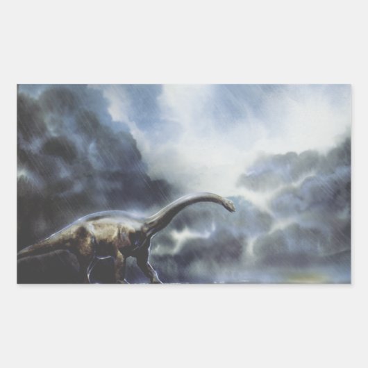 Vintage Dinosaurier, Barapasaurus mit Sturmwolken Rechteckiger Aufkleber (Vorderseite)