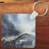 Vintage Dinosaurier, Barapasaurus mit Sturmwolken Schlüsselanhänger (Rückseite)