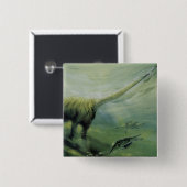 Vintage Dinosaurier, Brachiosaurus Schwimmen im Oz Button (Vorne & Hinten)