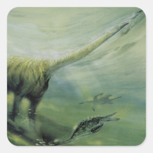 Vintage Dinosaurier, Brachiosaurus Schwimmen im Oz Quadratischer Aufkleber