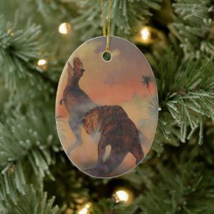 Vintage-Dinosaurier, Carnotaurus brüllt im Dschung Keramik Ornament