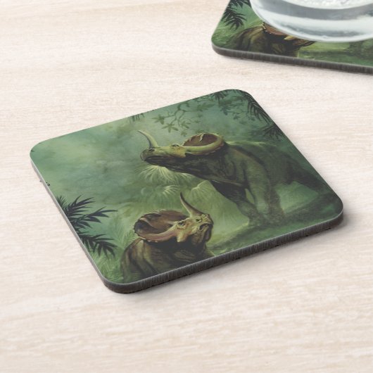 Vintage Dinosaurier, Centrosaurus im Dschungel Getränkeuntersetzer (Linke Seite)