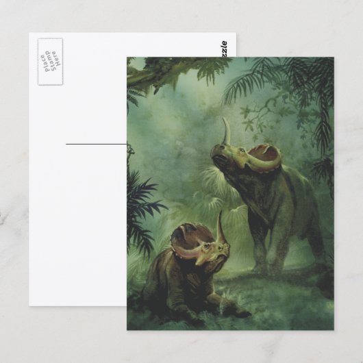 Vintage Dinosaurier, Centrosaurus im Dschungel Postkarte (Vorne/Hinten)