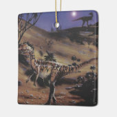 Vintage Dinosaurier, Dilophosaurus in der Sternenn Keramikornament (Links)