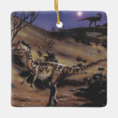 Vintage Dinosaurier, Dilophosaurus in der Sternenn Keramikornament (Vorderseite)