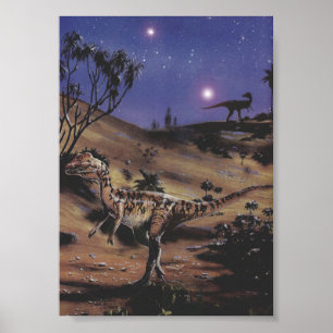 Vintage Dinosaurier, Dilophosaurus in der Sternenn Poster