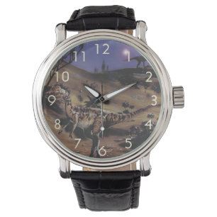 Vintage-Dinosaurier, Dilophosaurus in einer sterne Armbanduhr