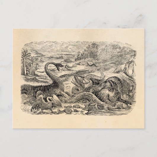 Vintage Dinosaurier-Illustration der 1800er Jahre Postkarte (Vorderseite)