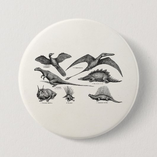 Vintage Dinosaurier-Illustrations-Retro Button (Vorderseite)