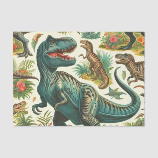 Vintage Dinosaurier-Malerei Seidenpapier (Vorderseite)