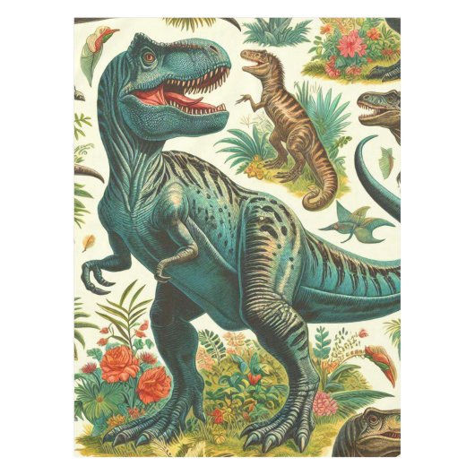 Vintage Dinosaurier-Malerei Tischdecke (Vorderseite)