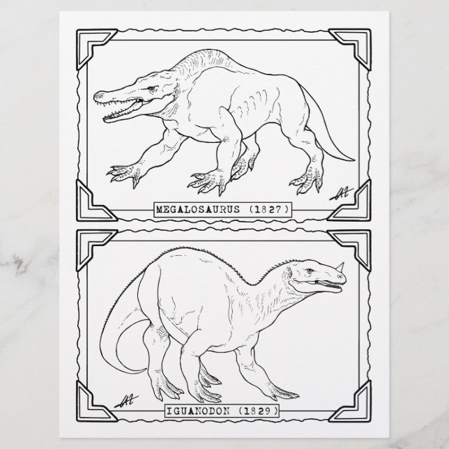 Vintage-Dinosaurier - Malvorlage. (Vorderseite)