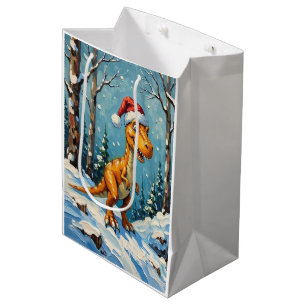 Vintage-Dinosaurier mit Weihnachtsmannhut Weihnach Mittlere Geschenktüte
