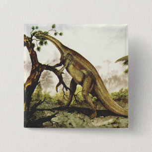 Vintage-Dinosaurier, Plateosaurus, der auf Bäumen  Button