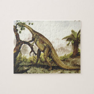 Vintage-Dinosaurier, Plateosaurus, der auf Bäumen Puzzle